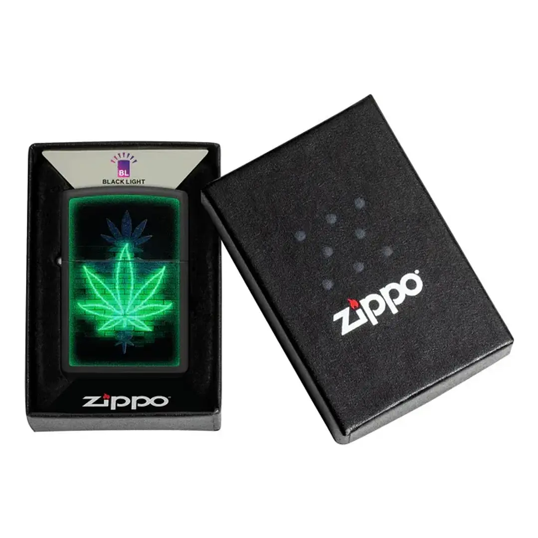  Enc Zippo Cannabis Neon Negro Mate 1