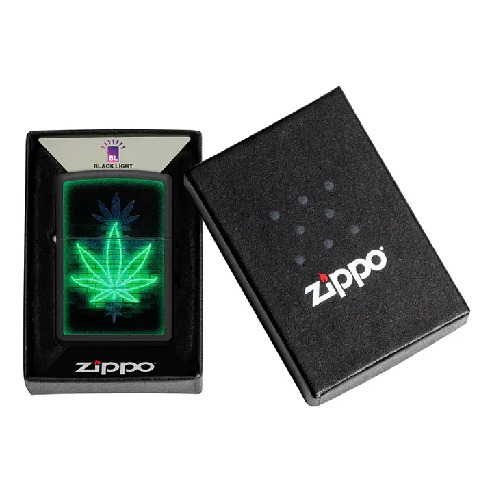  Enc Zippo Cannabis Neon Negro Mate 1