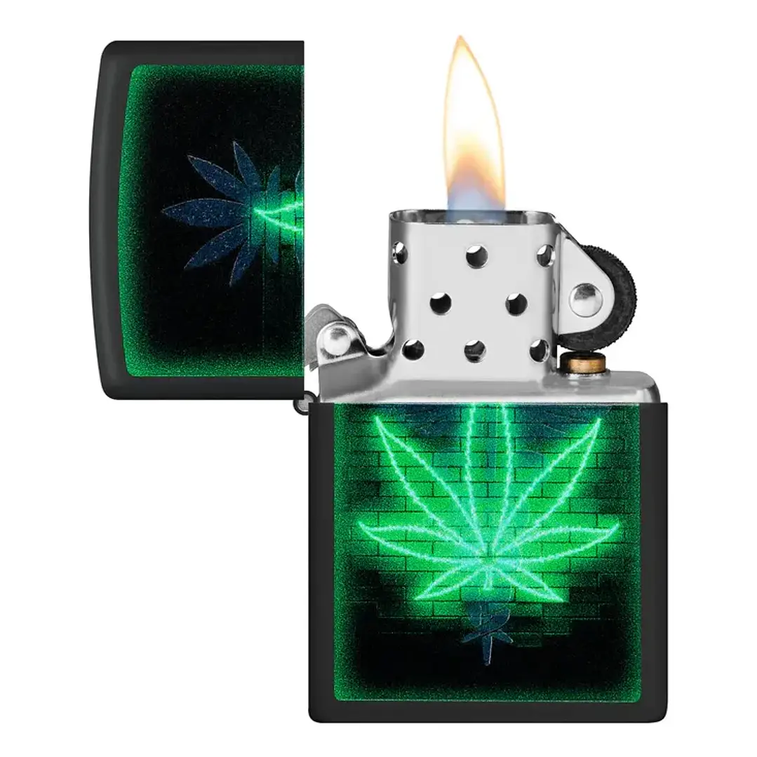  Enc Zippo Cannabis Neon Negro Mate 2