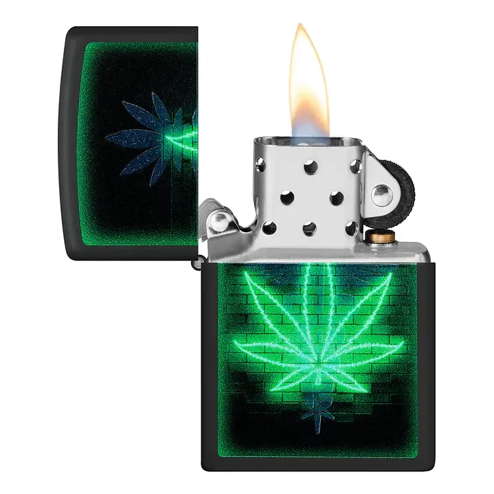  Enc Zippo Cannabis Neon Negro Mate 2