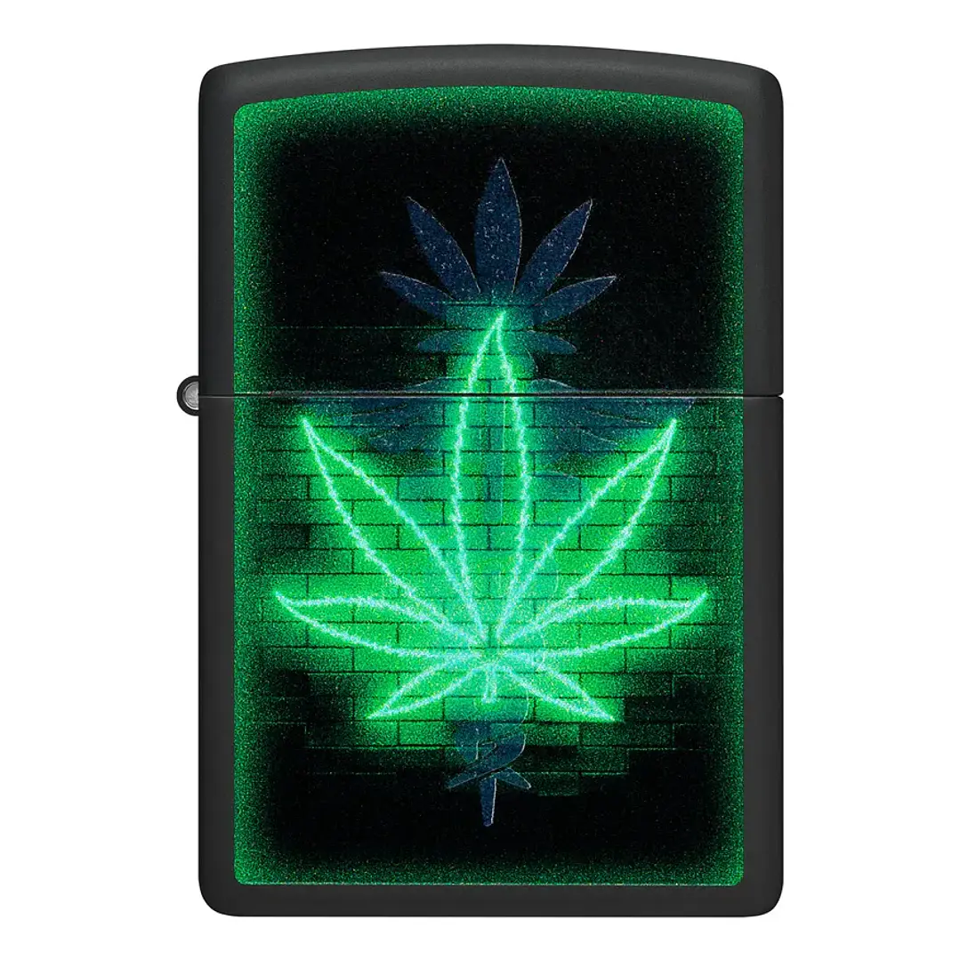  Enc Zippo Cannabis Neon Negro Mate 3