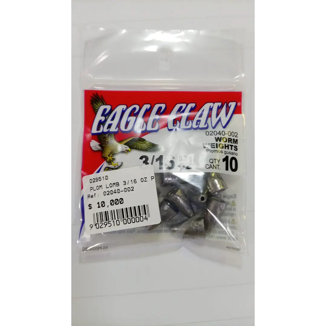  Plomada gusano 3/16 Oz Paquete x10 1
