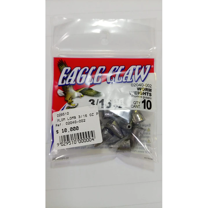  Plomada gusano 3/16 Oz Paquete x10 1