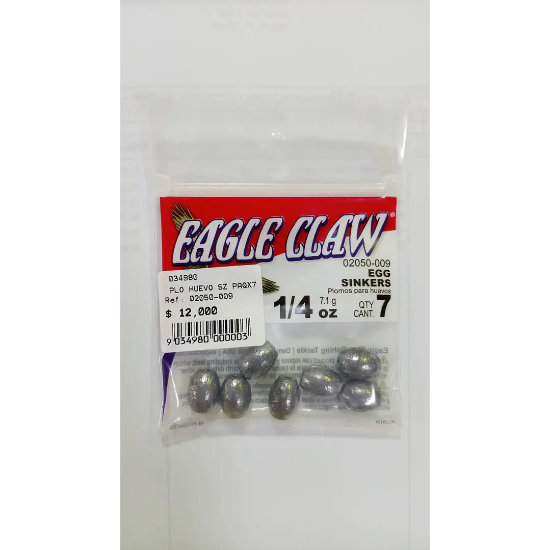  Plomos para huevo 1/4 oz   Paquete x7 1