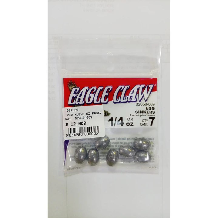  Plomos para huevo 1/4 oz   Paquete x7 1