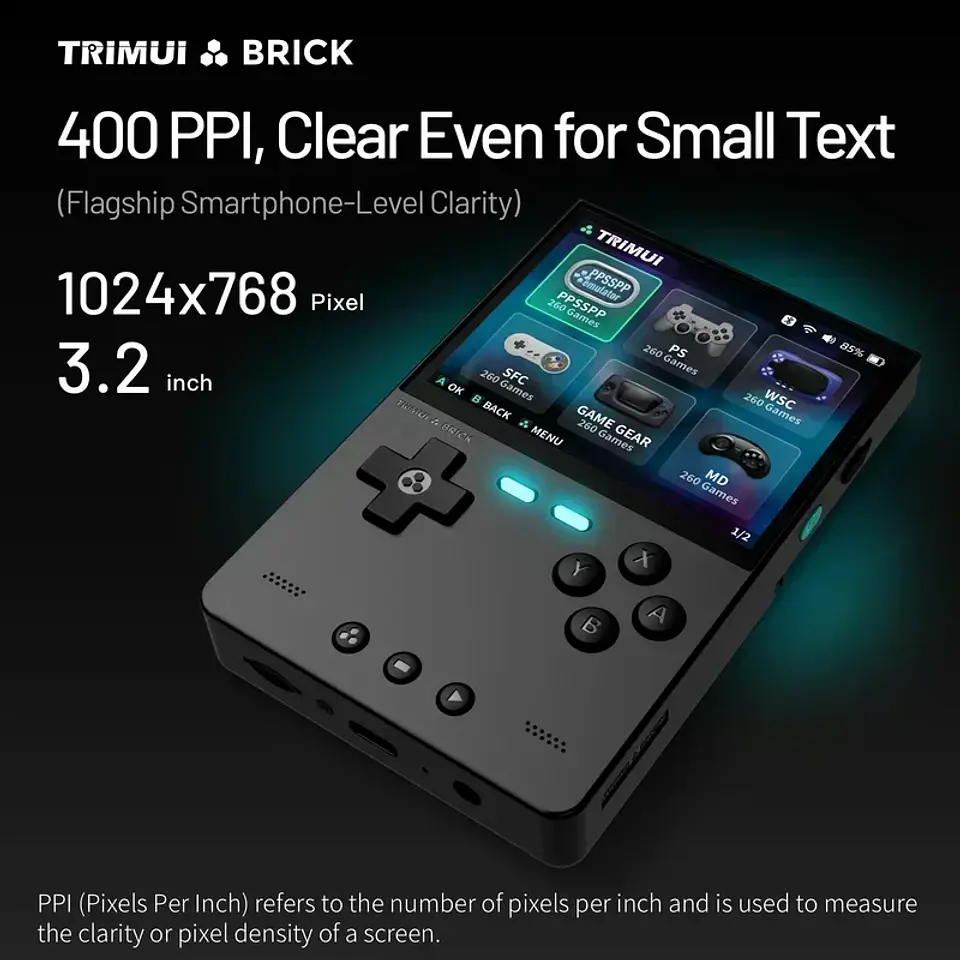 Consola de juegos portátil TRIMUI BRICK Retro, reproductor de videojuegos portátil de 3,2 pulgadas, sistema Linux, placa trasera de Metal, botón L1 R1 gratis 2
