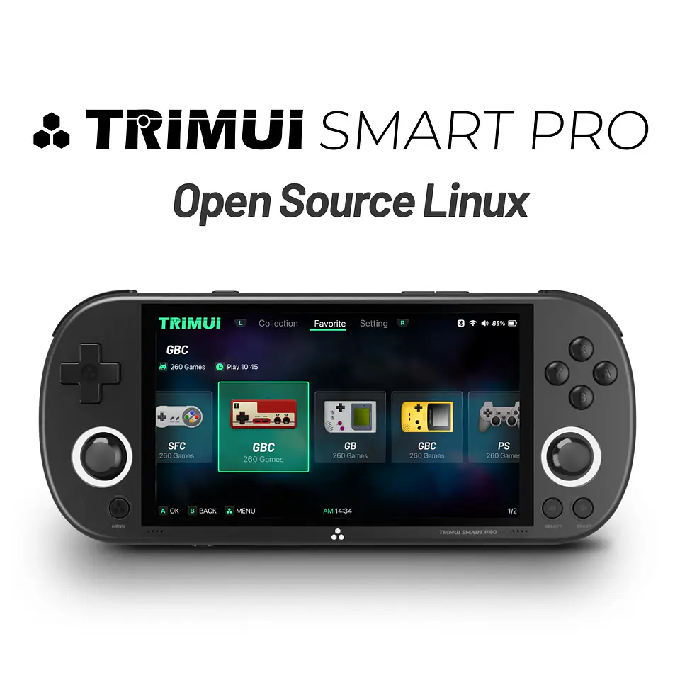 TRIMUI SMART PRO Consola Portátil Retro de Código Abierto Linux con Pantalla IPS de 4.96 Pulgadas, Joystick Hall, Luz Ambiental RGB, Emulador, Regalo 2