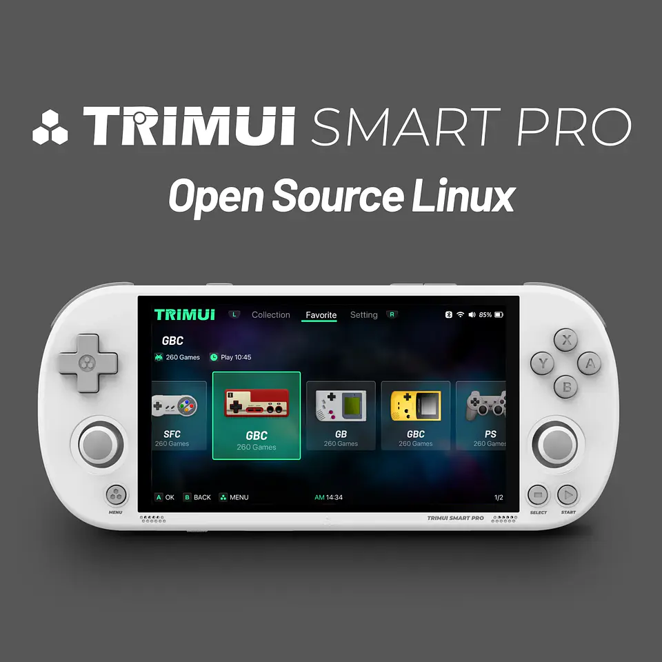 TRIMUI SMART PRO Consola Portátil Retro de Código Abierto Linux con Pantalla IPS de 4.96 Pulgadas, Joystick Hall, Luz Ambiental RGB, Emulador, Regalo 3