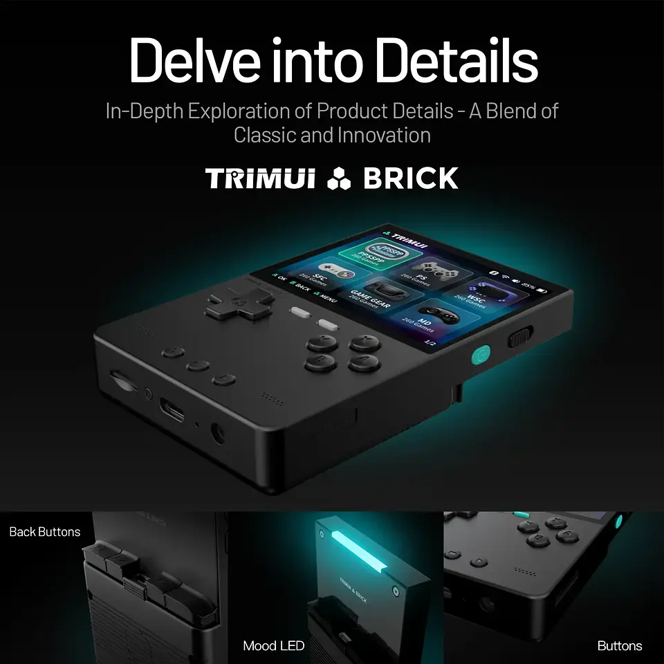 Consola de juegos portátil TRIMUI BRICK Retro, reproductor de videojuegos portátil de 3,2 pulgadas, sistema Linux, placa trasera de Metal, botón L1 R1 gratis 14