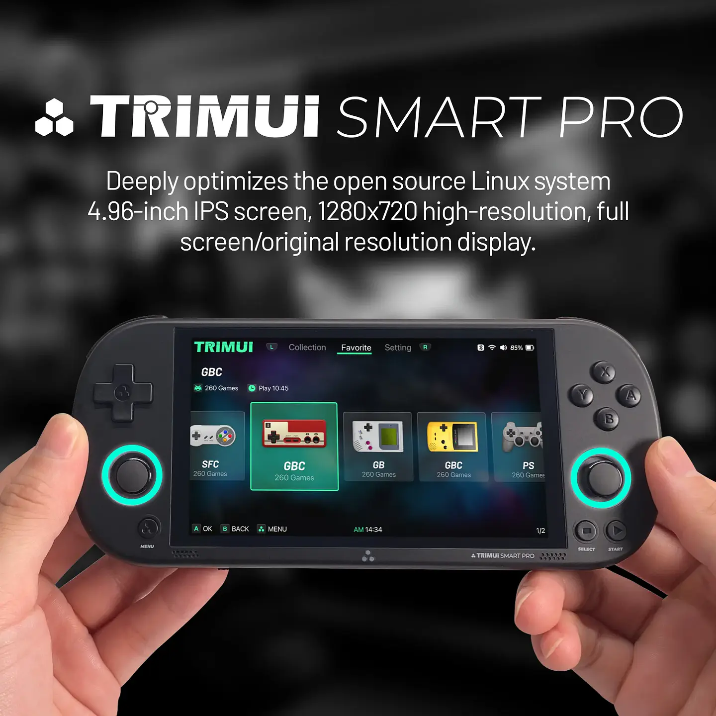 TRIMUI SMART PRO Consola Portátil Retro de Código Abierto Linux con Pantalla IPS de 4.96 Pulgadas, Joystick Hall, Luz Ambiental RGB, Emulador, Regalo 14