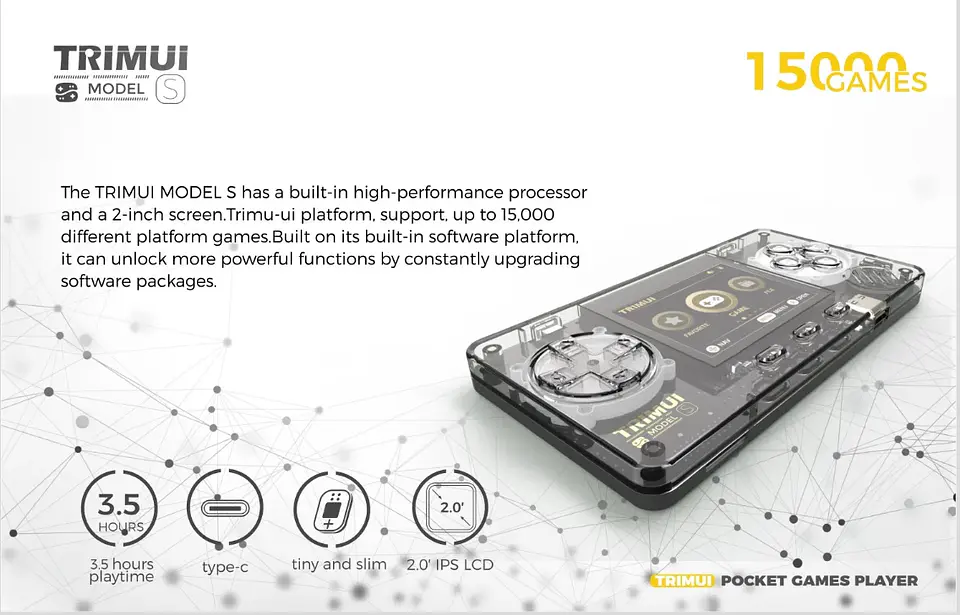 Consola de juegos portátil retro TRIMUI Model S Mini reproductor portátil IPS de 2,0 pulgadas con más de 15000 juegos clásicos 12