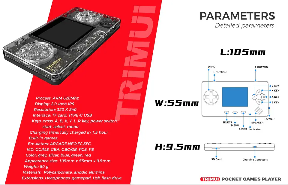 Consola de juegos portátil retro TRIMUI Model S Mini reproductor portátil IPS de 2,0 pulgadas con más de 15000 juegos clásicos 16