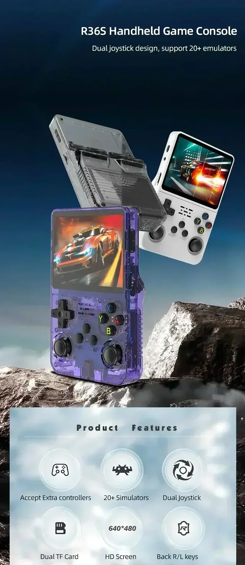 Consola de juegos portátil retro R36S: pantalla IPS de 3,5 pulgadas, 64 GB/128 GB/256 GB, dispositivo de juego portátil con juegos integrados 30