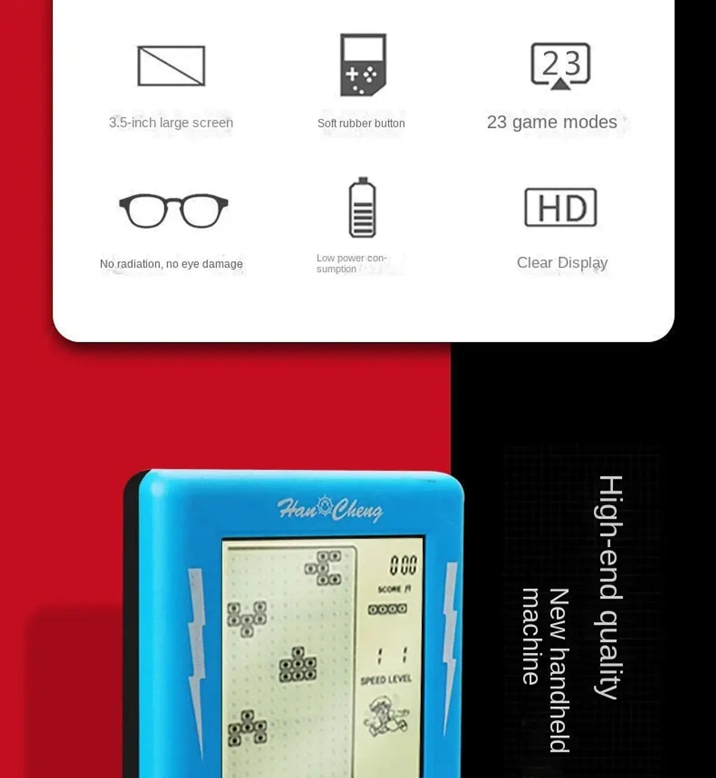 Consola de juegos Tetris de pantalla grande, consola de juegos portátil Retro nostálgica clásica 8090, juguetes electrónicos 13