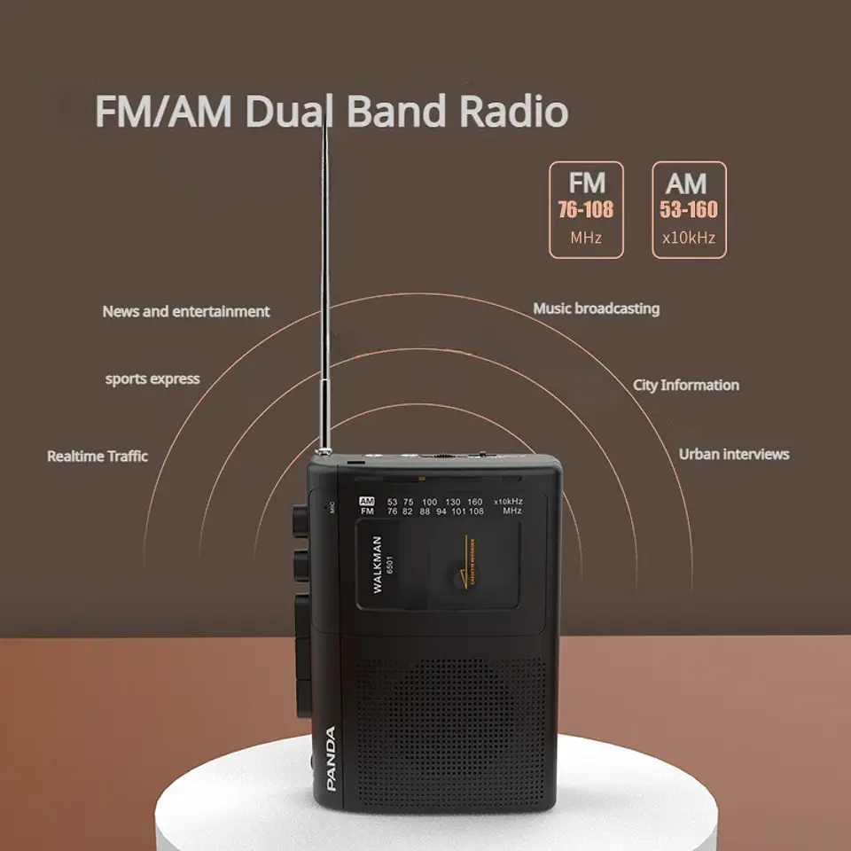 Reproductor de casete portátil con soporte retro Walkman para escucha AM/FM y grabación de música. 3