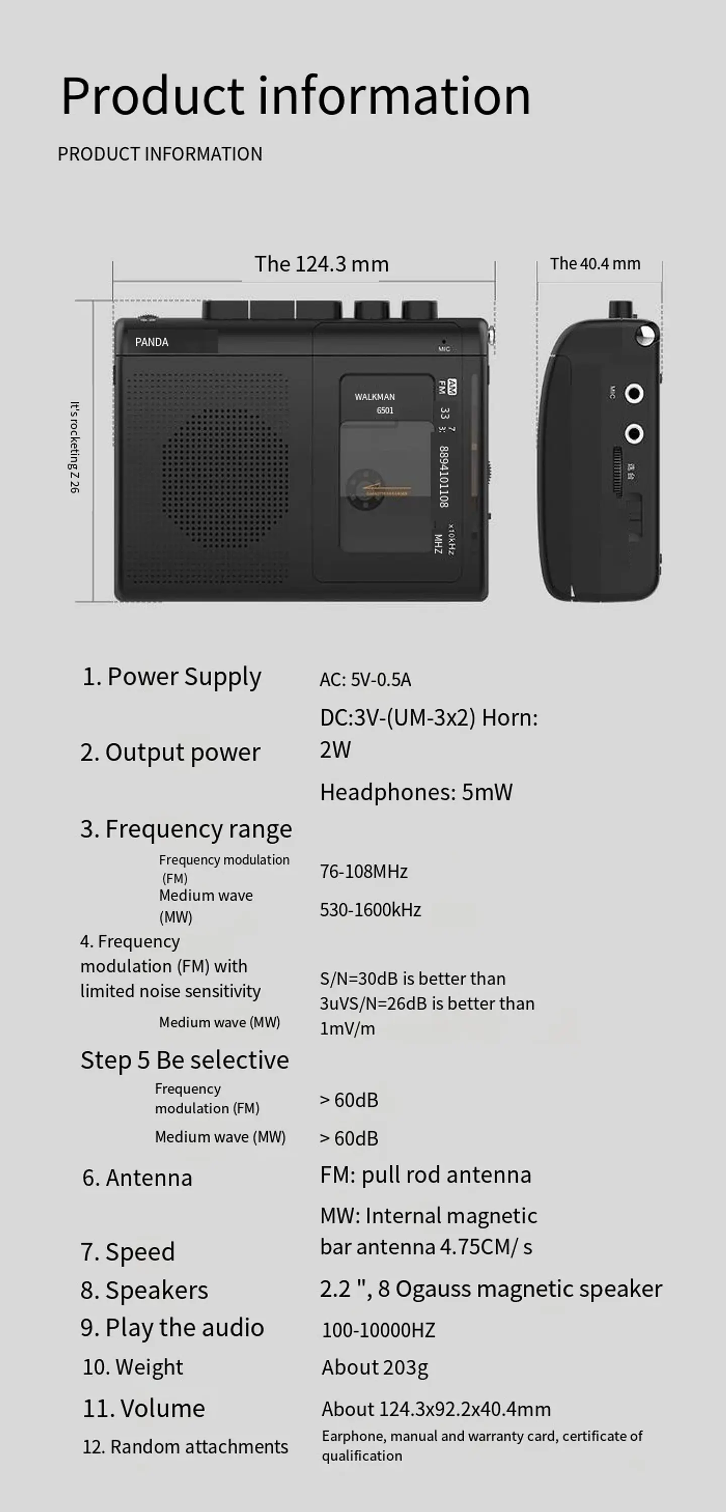 Reproductor de casete portátil con soporte retro Walkman para escucha AM/FM y grabación de música. 11