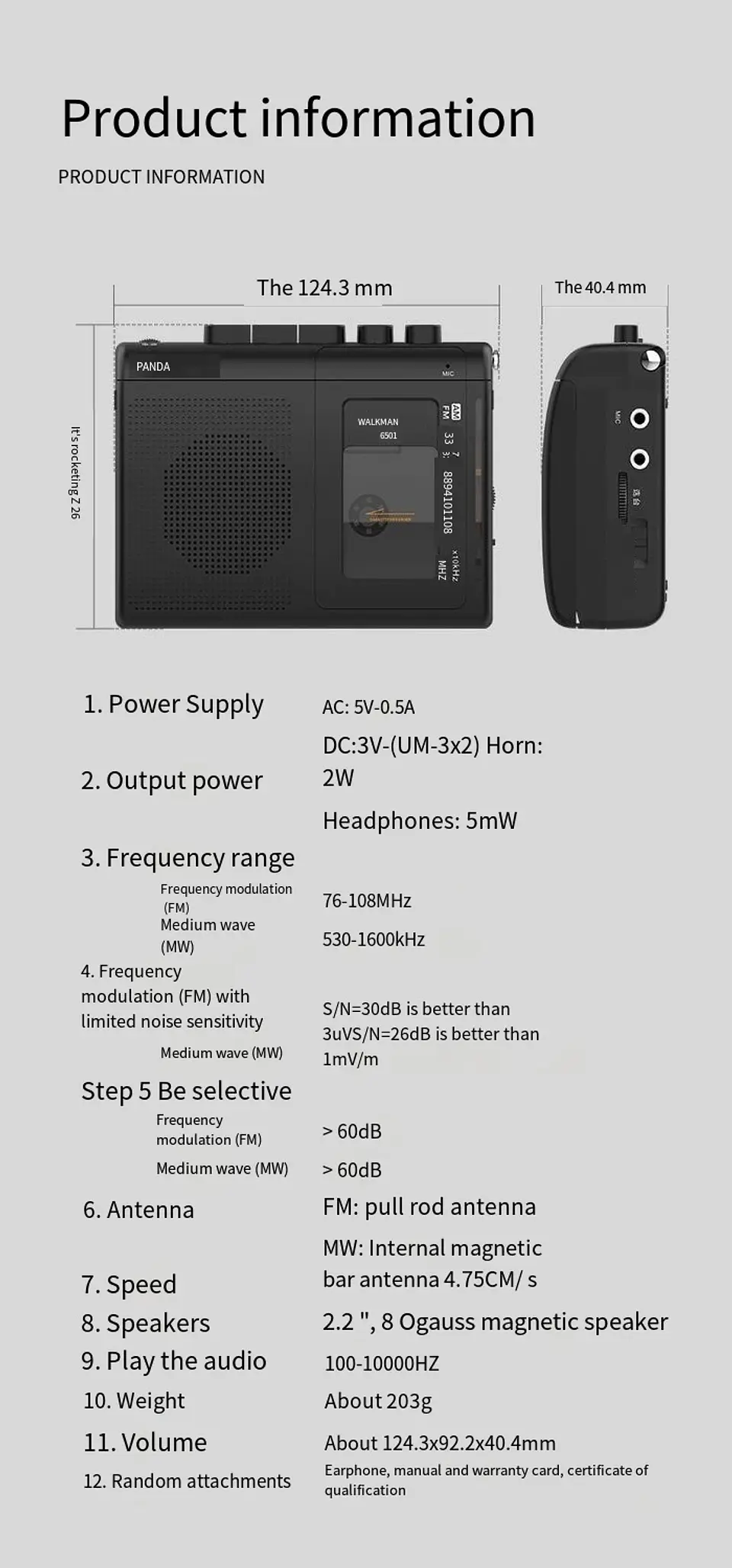 Reproductor de casete portátil con soporte retro Walkman para escucha AM/FM y grabación de música. 11