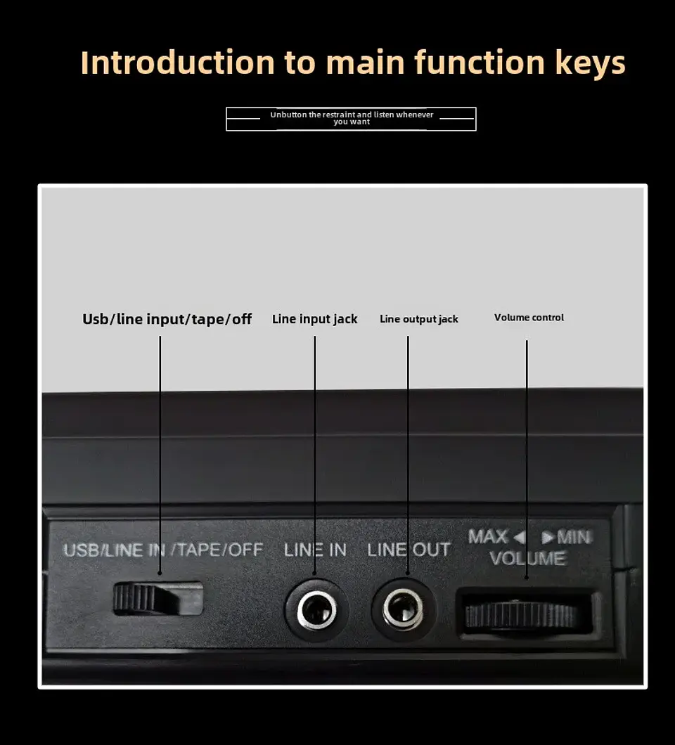 Reproductor de Casetes Portátil con Reproducción por USB y Grabador de Casetes Externo Integrado. 11