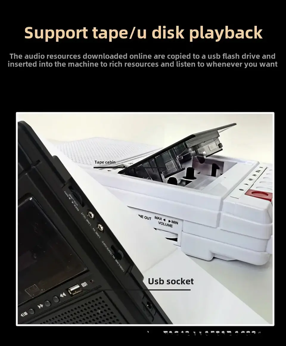 Reproductor de Casetes Portátil con Reproducción por USB y Grabador de Casetes Externo Integrado. 13