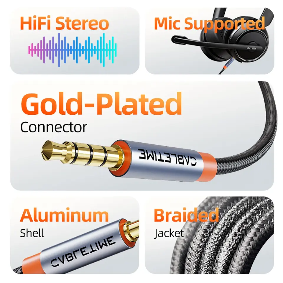 Cable de Audio de 4 polos de 3,5mm TRRS Cable auxiliar de 4 conductores para teléfono auriculares micrófono HIFI 2