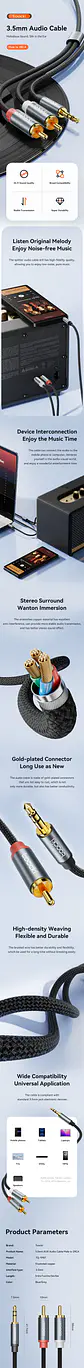 Cable de Audio RCA a conector auxiliar de 3,5mm conector Hifi Cable divisor de 3,5mm a 2RCA para amplificadores de TV PC Cable de altavoz DVD RCA - Miniatura 9
