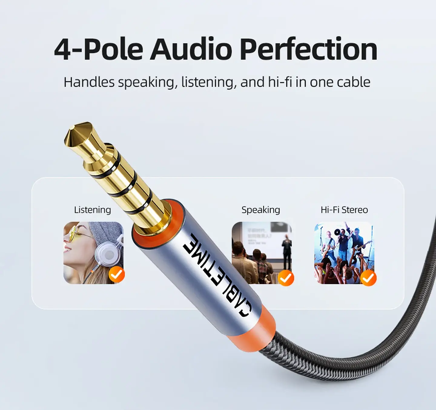 Cable de Audio de 4 polos de 3,5mm TRRS Cable auxiliar de 4 conductores para teléfono auriculares micrófono HIFI 13