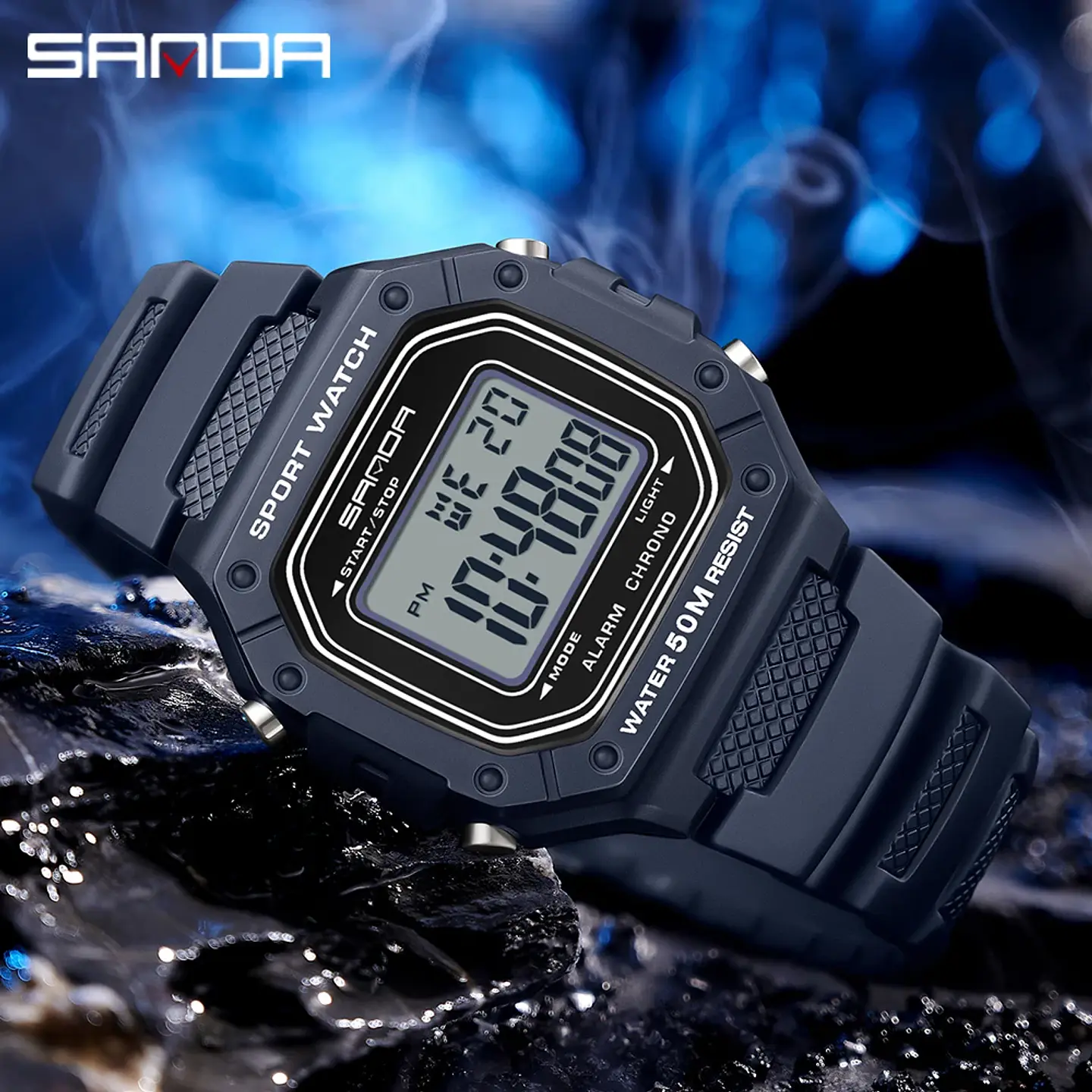 SANDA 2156 reloj de moda para hombre, relojes deportivos militares resistentes al agua, relojes de pulsera digitales Led con esfera grande del ejército, cronómetros para hombre 1