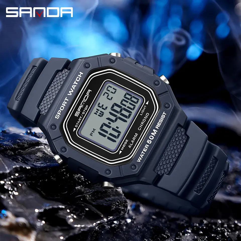 SANDA 2156 reloj de moda para hombre, relojes deportivos militares resistentes al agua, relojes de pulsera digitales Led con esfera grande del ejército, cronómetros para hombre 1