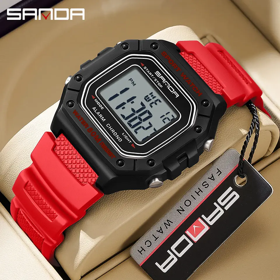 SANDA 2156 reloj de moda para hombre, relojes deportivos militares resistentes al agua, relojes de pulsera digitales Led con esfera grande del ejército, cronómetros para hombre 3