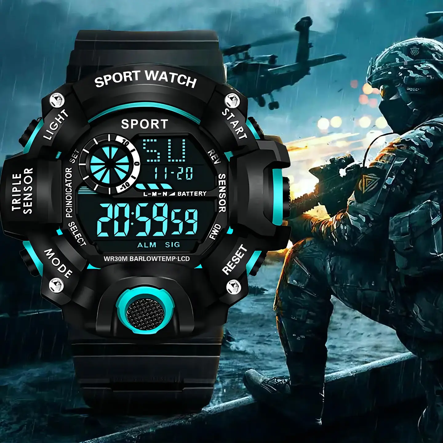 Reloj de pulsera electrónico deportivo a la moda para hombre, Esfera Grande, multifuncional, resistente al agua, alarma luminosa, reloj militar para niños y hombres 1