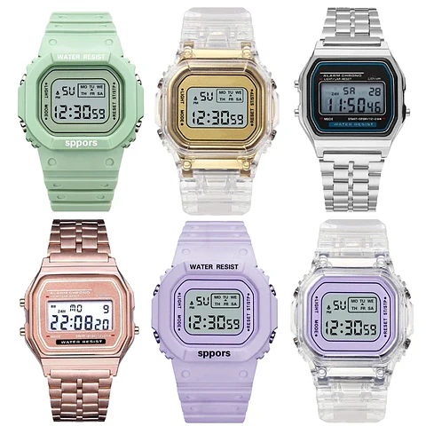 Reloj Digital LED con correa de acero similar a F91W para mujer, relojes militares deportivos Vintage, pulsera electrónica