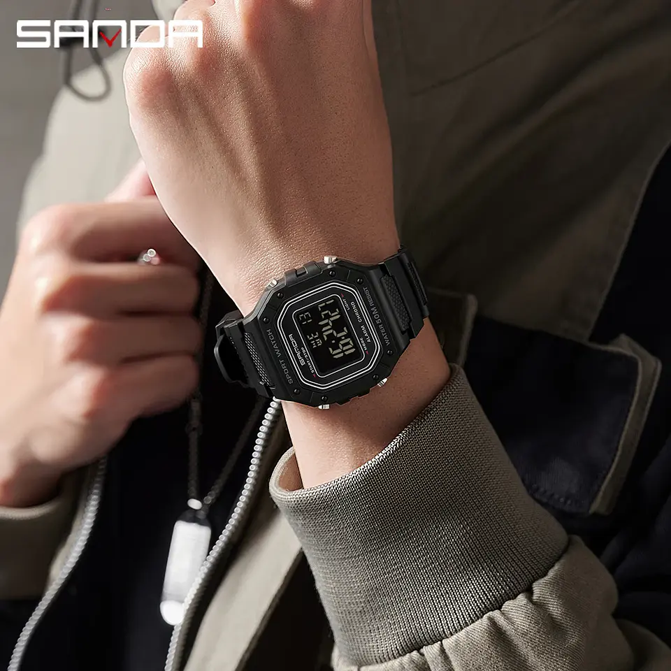 SANDA 2156 reloj de moda para hombre, relojes deportivos militares resistentes al agua, relojes de pulsera digitales Led con esfera grande del ejército, cronómetros para hombre 5