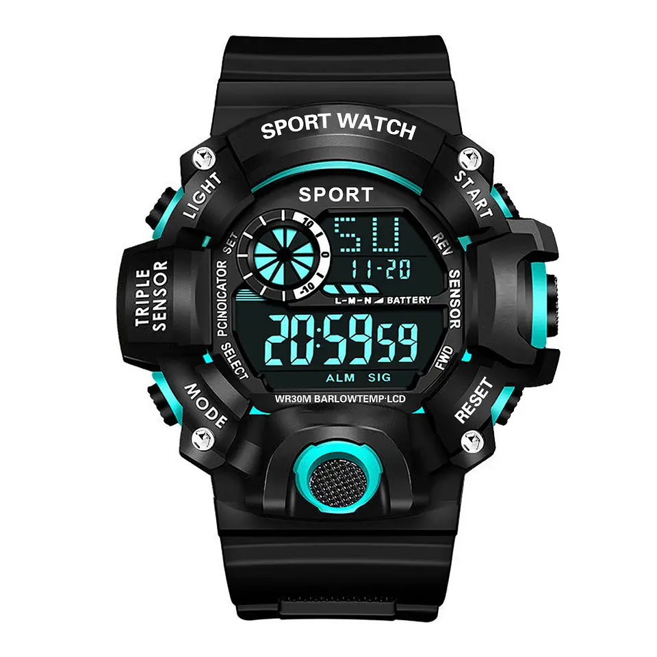 Reloj de pulsera electrónico deportivo a la moda para hombre, Esfera Grande, multifuncional, resistente al agua, alarma luminosa, reloj militar para niños y hombres 2