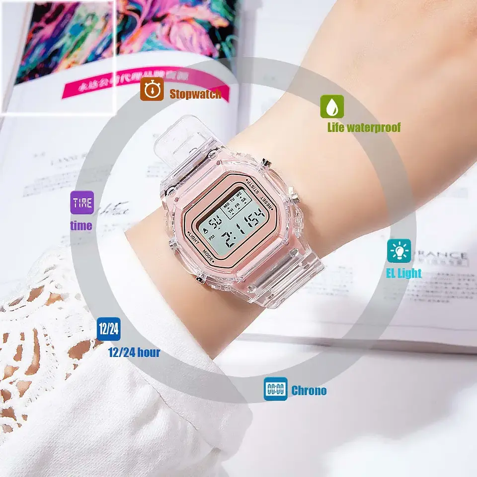 Reloj Digital LED con correa de acero similar a F91W para mujer, relojes militares deportivos Vintage, pulsera electrónica 3