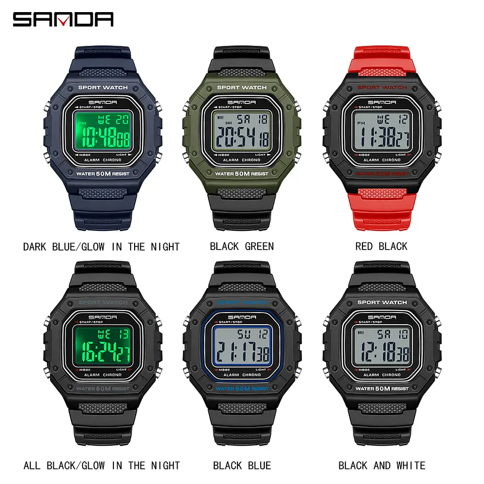 SANDA 2156 reloj de moda para hombre, relojes deportivos militares resistentes al agua, relojes de pulsera digitales Led con esfera grande del ejército, cronómetros para hombre 6