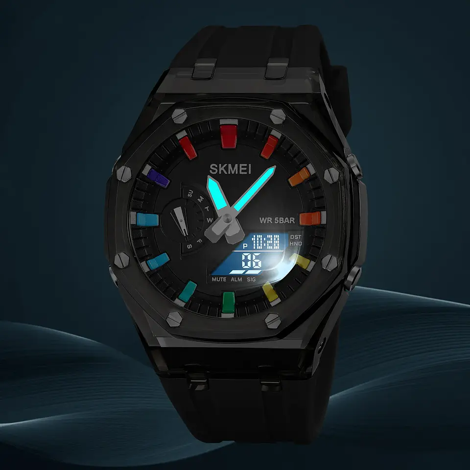 Reloj SKMEI 2100 resistente al agua para hombre, cronómetro de cuenta atrás, luz Led, reloj de pulsera con movimiento electrónico, reloj despertador de 5 horas, relojes digitales 2
