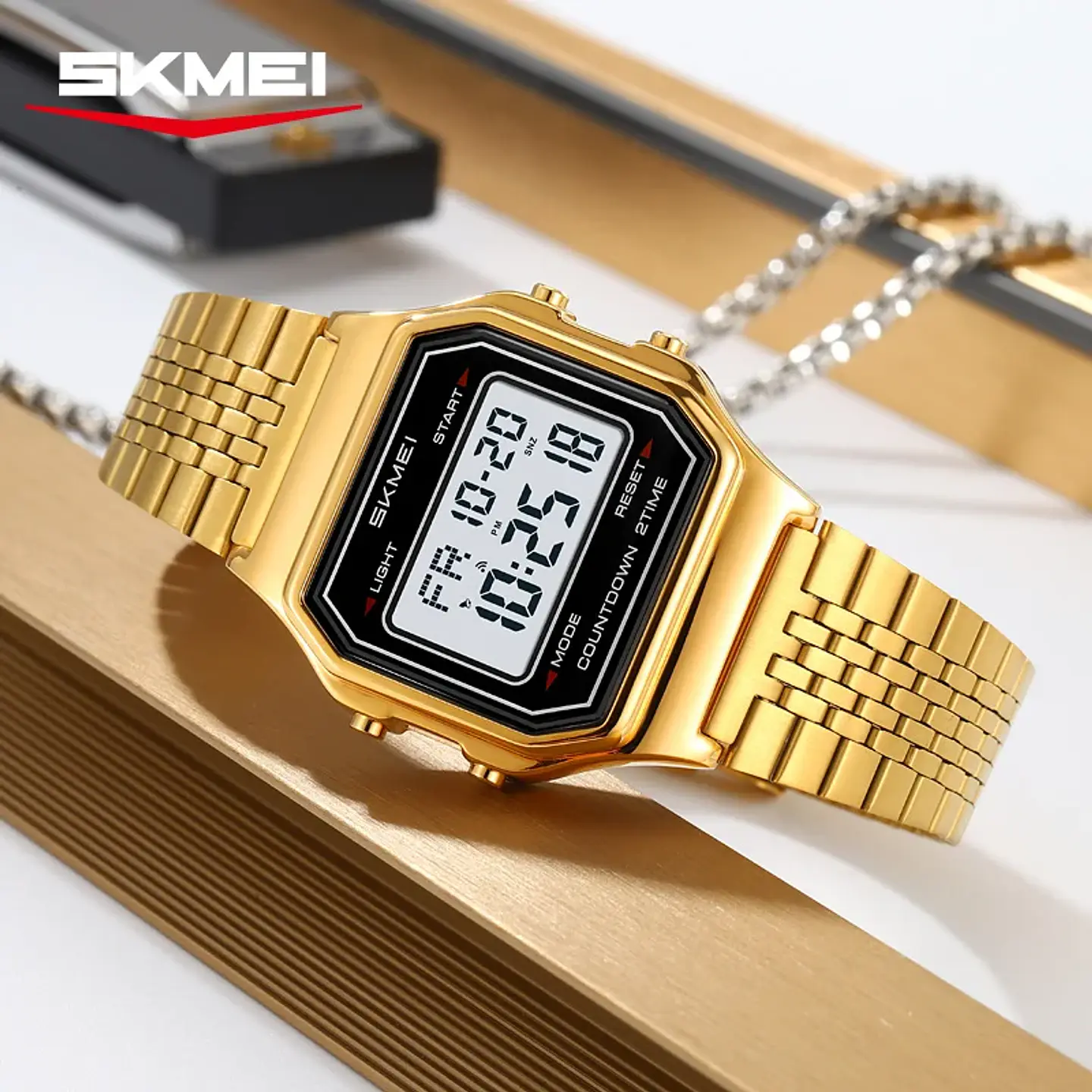 Reloj Digital SKMEI 2465 de lujo para hombre, reloj electrónico resistente al agua de acero inoxidable. 4