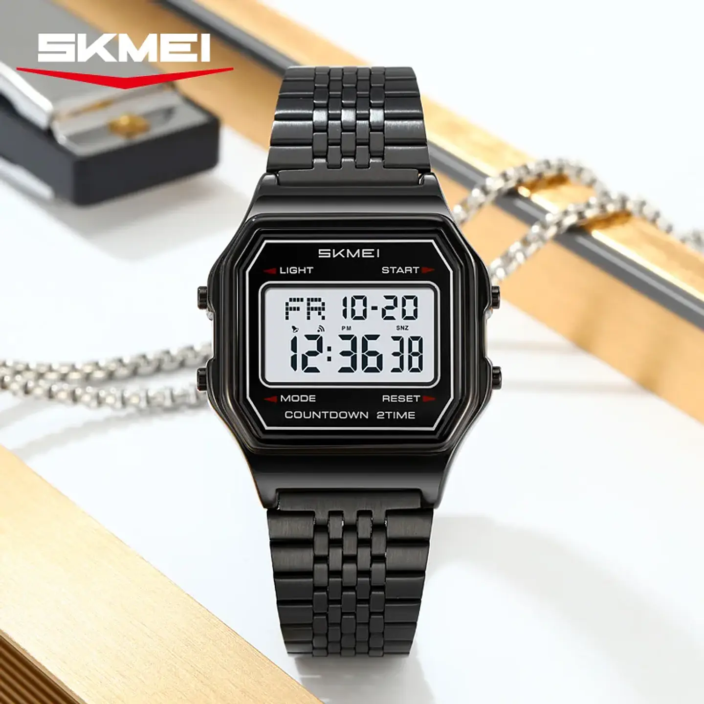 Reloj Digital SKMEI 2465 de lujo para hombre, reloj electrónico resistente al agua de acero inoxidable. 5