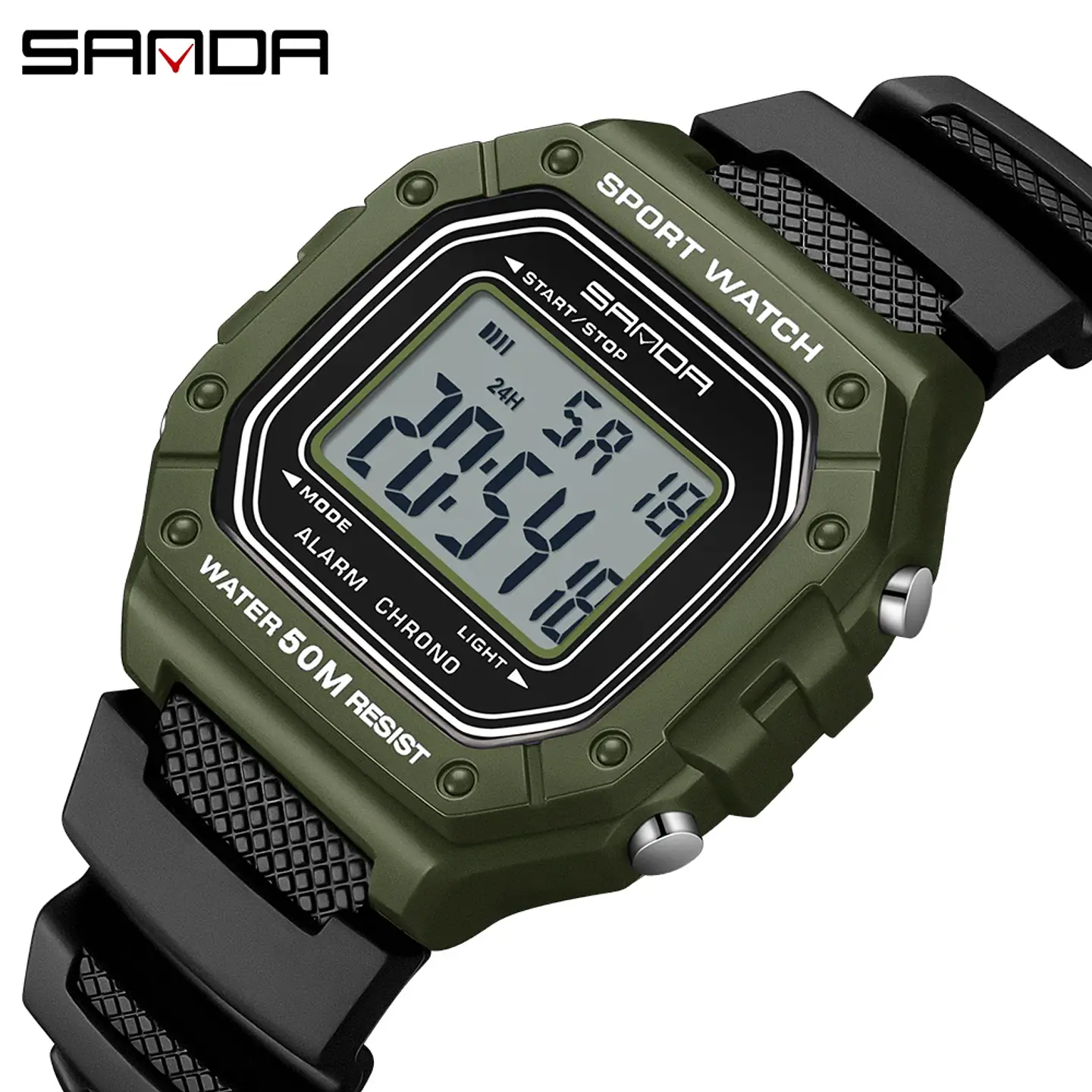 SANDA 2156 reloj de moda para hombre, relojes deportivos militares resistentes al agua, relojes de pulsera digitales Led con esfera grande del ejército, cronómetros para hombre 7