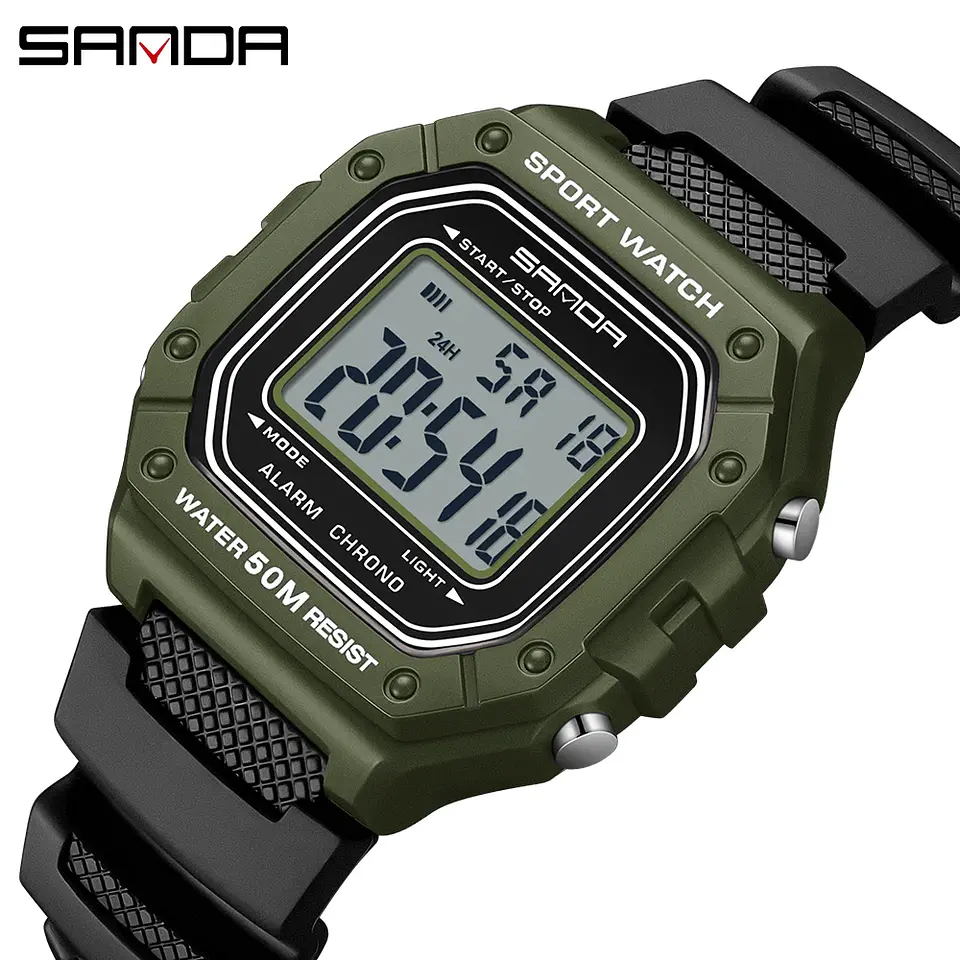 SANDA 2156 reloj de moda para hombre, relojes deportivos militares resistentes al agua, relojes de pulsera digitales Led con esfera grande del ejército, cronómetros para hombre 7