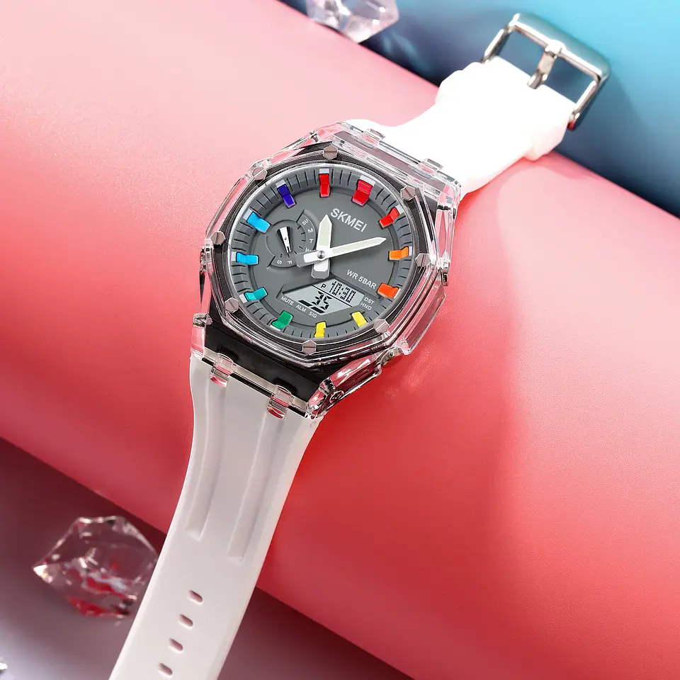 Reloj SKMEI 2100 resistente al agua para hombre, cronómetro de cuenta atrás, luz Led, reloj de pulsera con movimiento electrónico, reloj despertador de 5 horas, relojes digitales 3