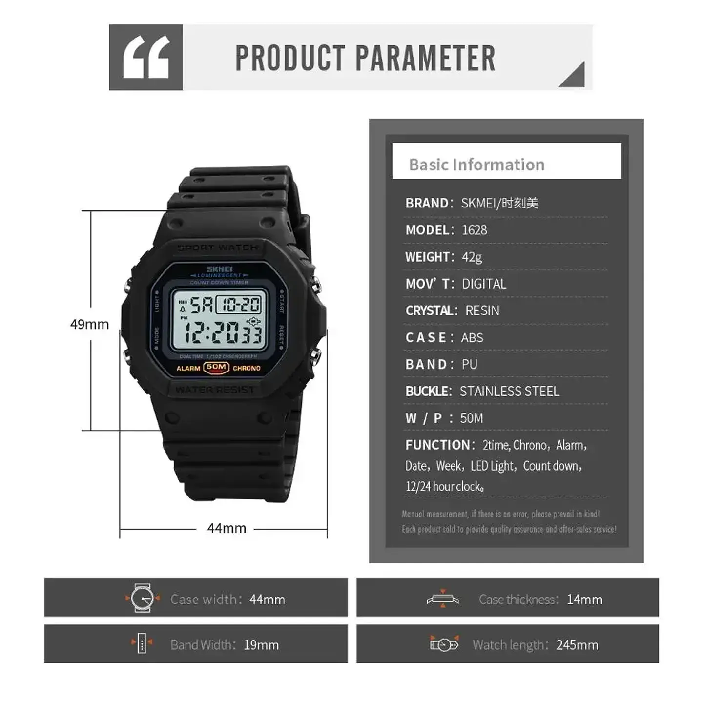 SKMEI 1628 relojes digitales de lujo para Hombre, relojes de pulsera electrónicos deportivos impermeables para Hombre, Reloj con luz trasera militar, Reloj 1988 para Hombre 6