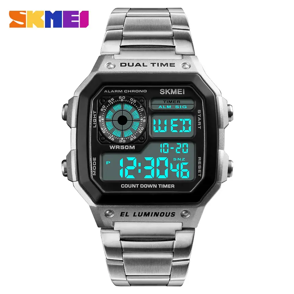 Reloj Digital SKMEI 1335 para Hombre, relojes de pulsera electrónicos cronógrafo impermeables deportivos Retro para Hombre, Reloj de acero inoxidable para Hombre 1