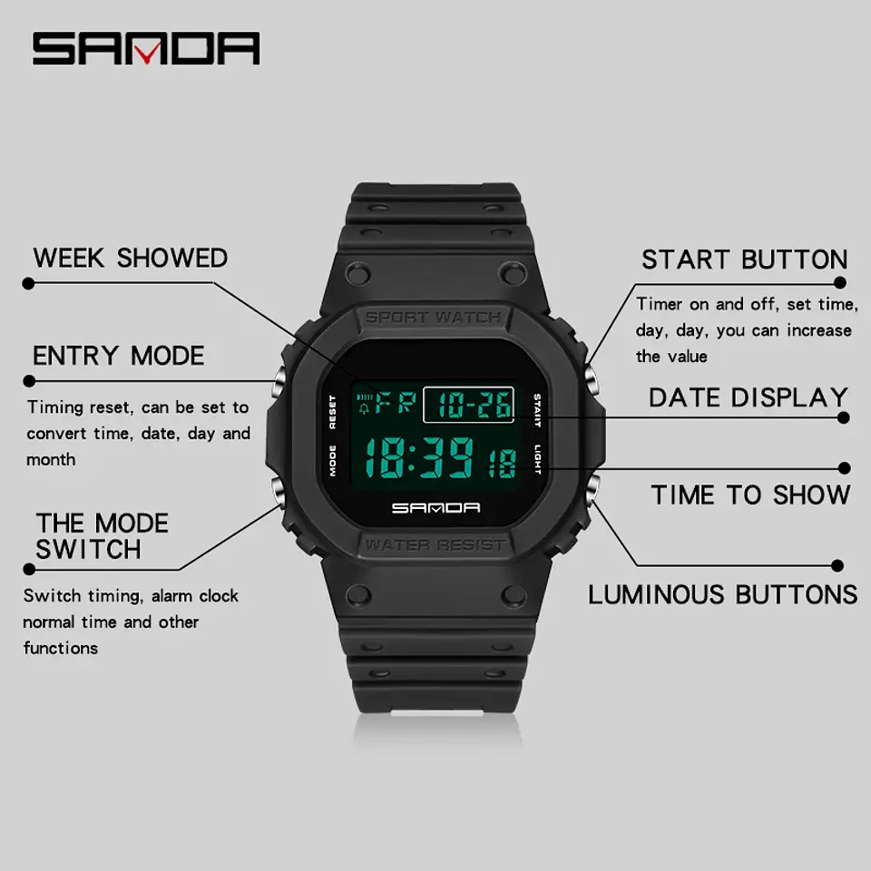 Reloj Digital SANDA de la mejor marca a la moda estilo G para hombre, relojes deportivos impermeables. 3