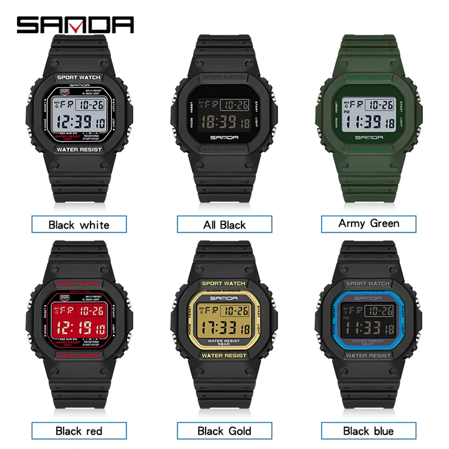 Reloj Digital SANDA de la mejor marca a la moda estilo G para hombre, relojes deportivos impermeables. 4
