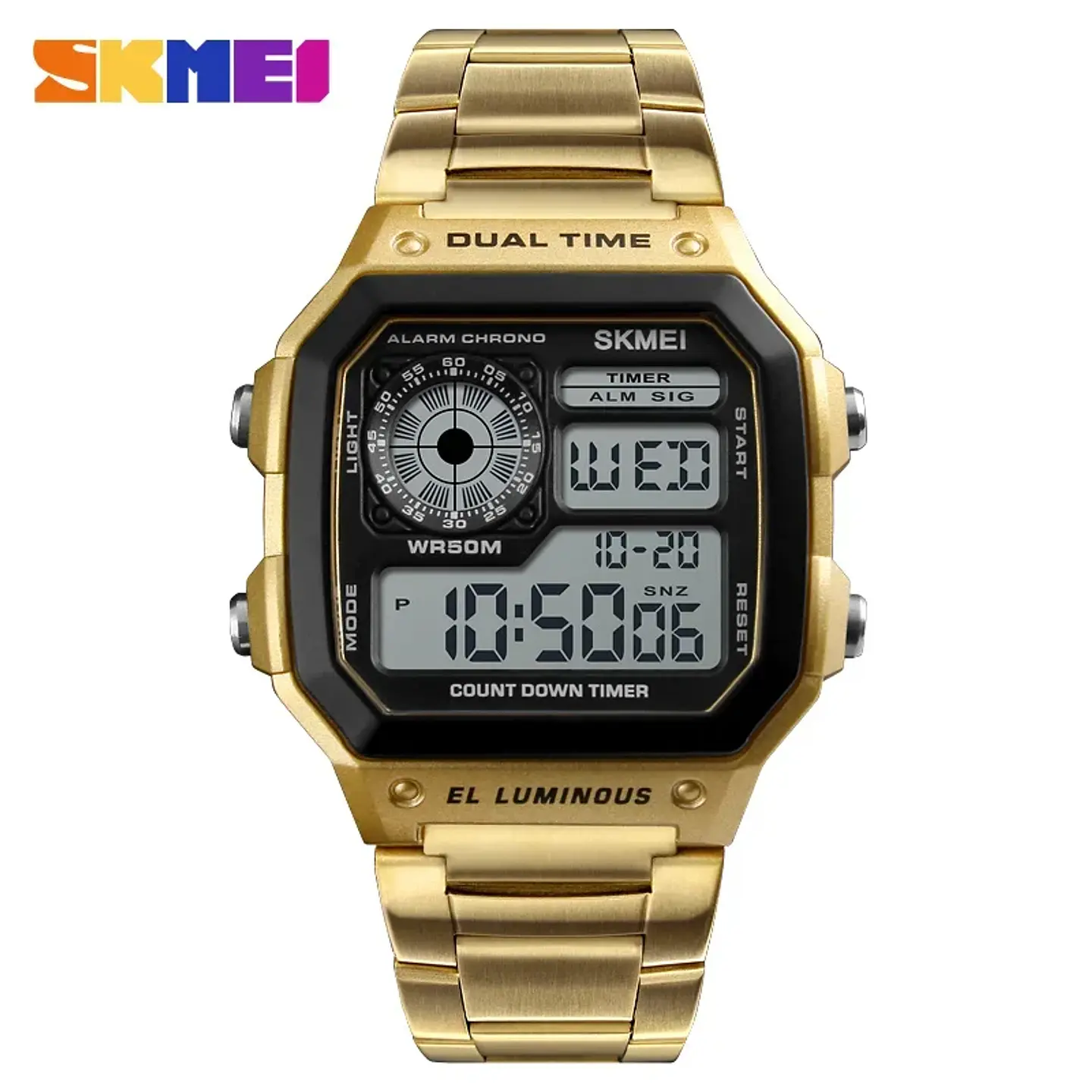 Reloj Digital SKMEI 1335 para Hombre, relojes de pulsera electrónicos cronógrafo impermeables deportivos Retro para Hombre, Reloj de acero inoxidable para Hombre 2