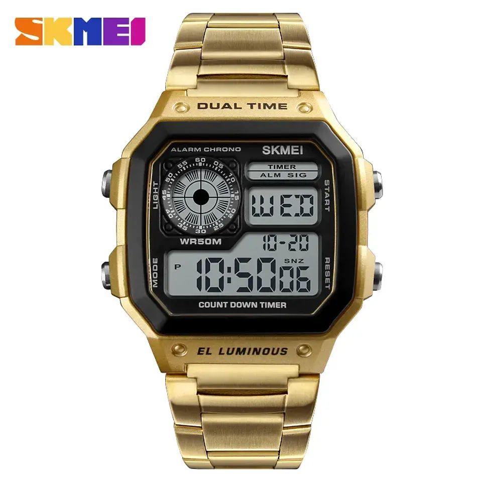 Reloj Digital SKMEI 1335 para Hombre, relojes de pulsera electrónicos cronógrafo impermeables deportivos Retro para Hombre, Reloj de acero inoxidable para Hombre 2