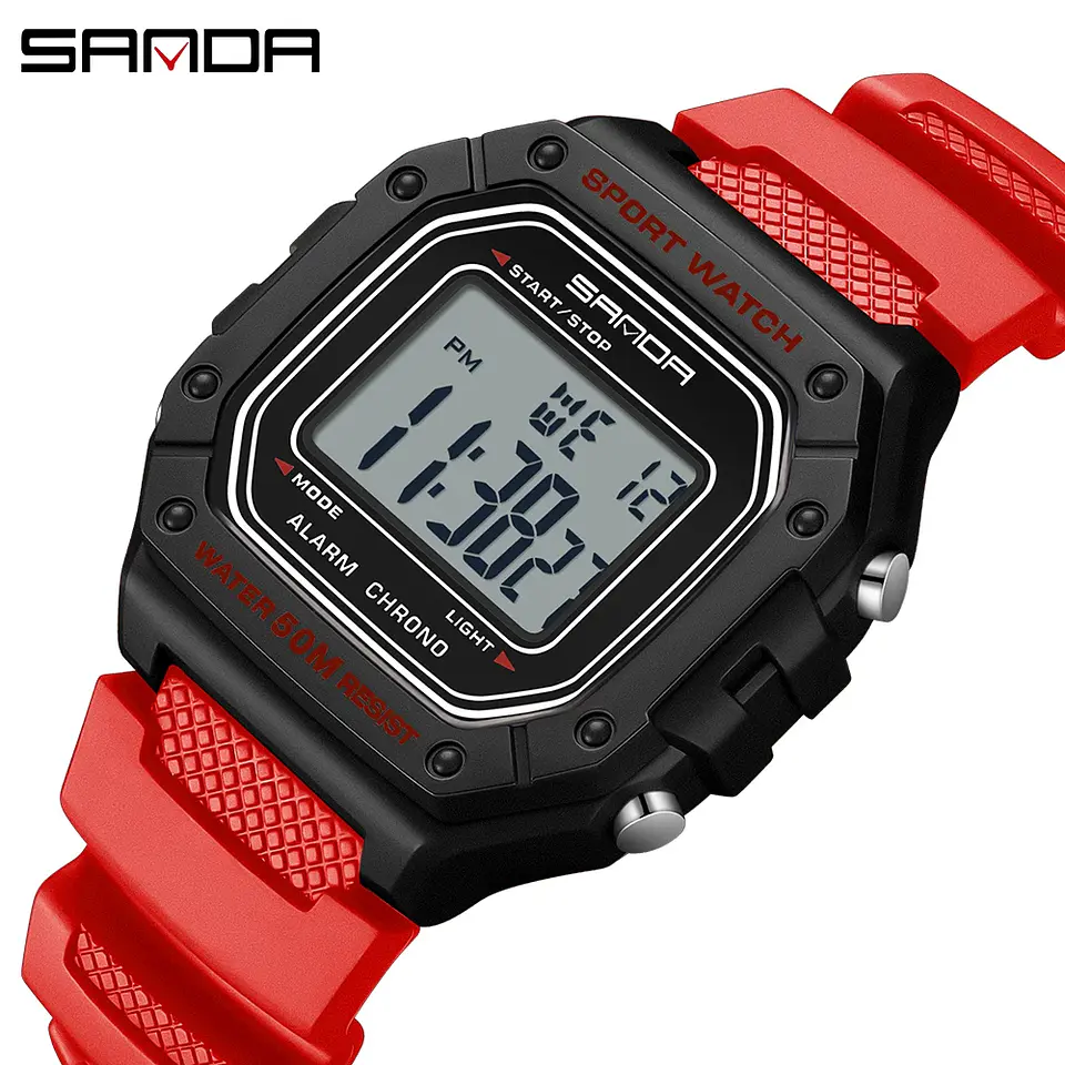 SANDA 2156 reloj de moda para hombre, relojes deportivos militares resistentes al agua, relojes de pulsera digitales Led con esfera grande del ejército, cronómetros para hombre 8