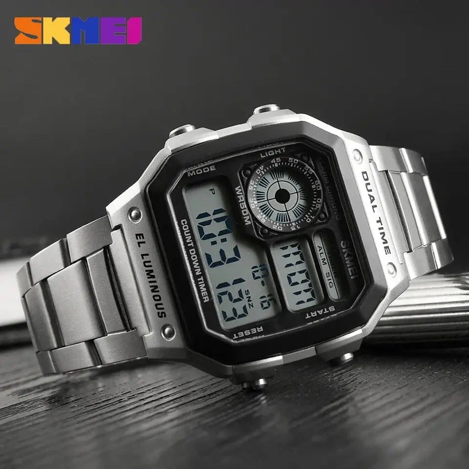 Reloj Digital SKMEI 1335 para Hombre, relojes de pulsera electrónicos cronógrafo impermeables deportivos Retro para Hombre, Reloj de acero inoxidable para Hombre 3