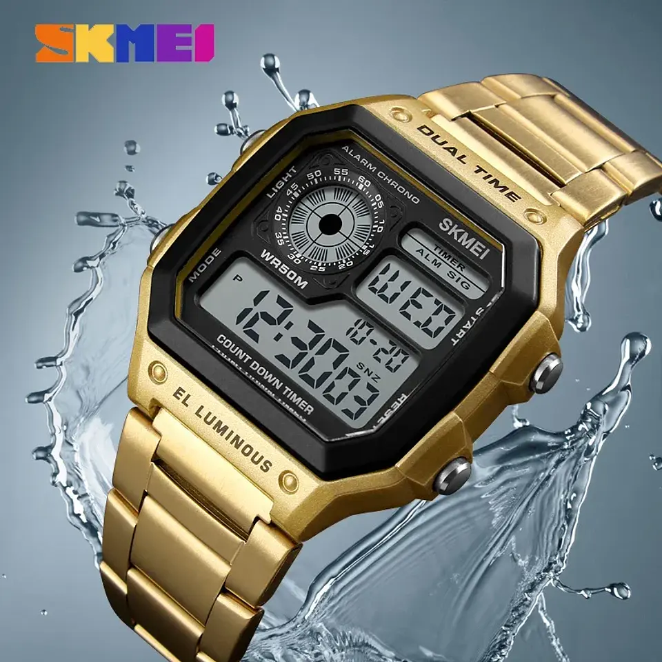 Reloj Digital SKMEI 1335 para Hombre, relojes de pulsera electrónicos cronógrafo impermeables deportivos Retro para Hombre, Reloj de acero inoxidable para Hombre 4